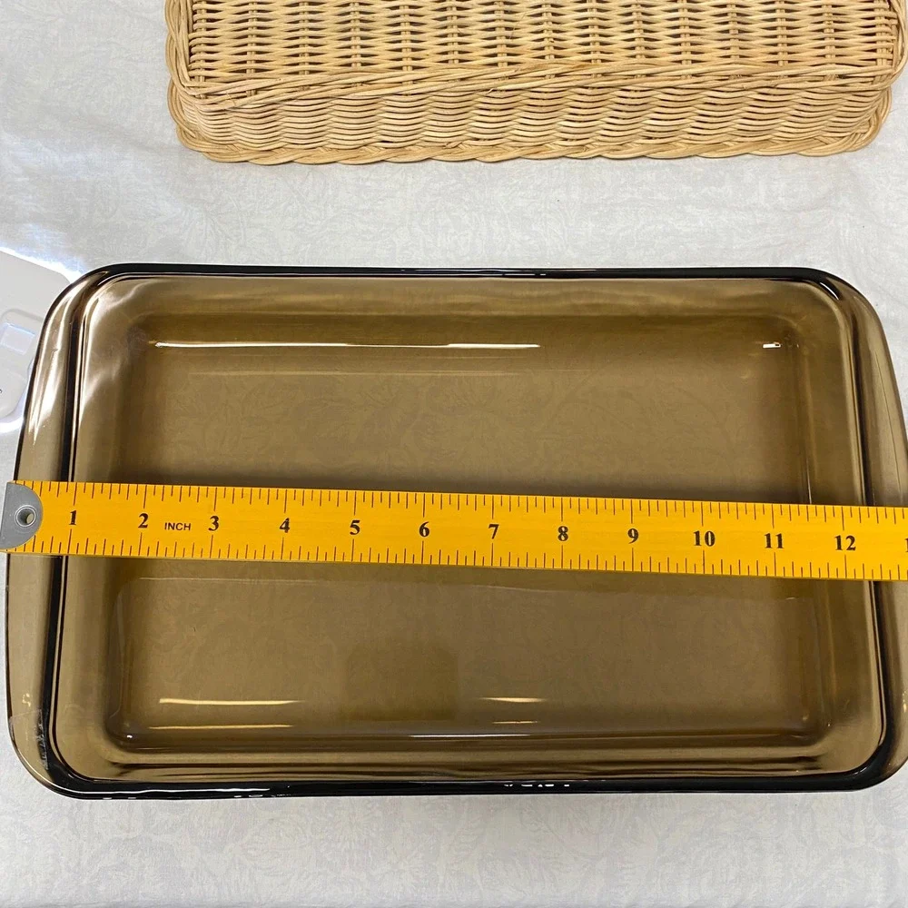 Vintage Pyrex 232 Amber Glass 2 Qt Baking Dish w/Wicker Cradle Fireside Naturals